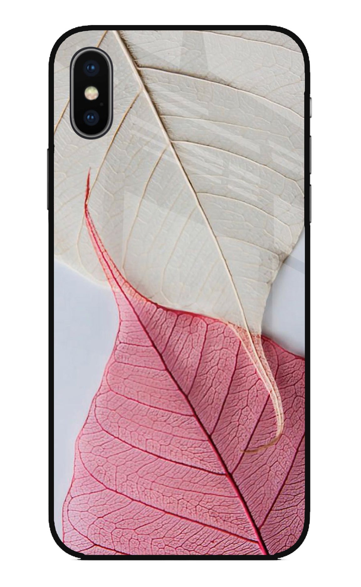 White Pink Leaf Case for iPhone XS