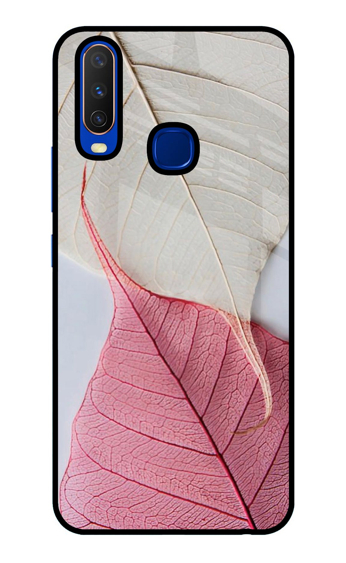 White Pink Leaf Case for Vivo Y15/Y17