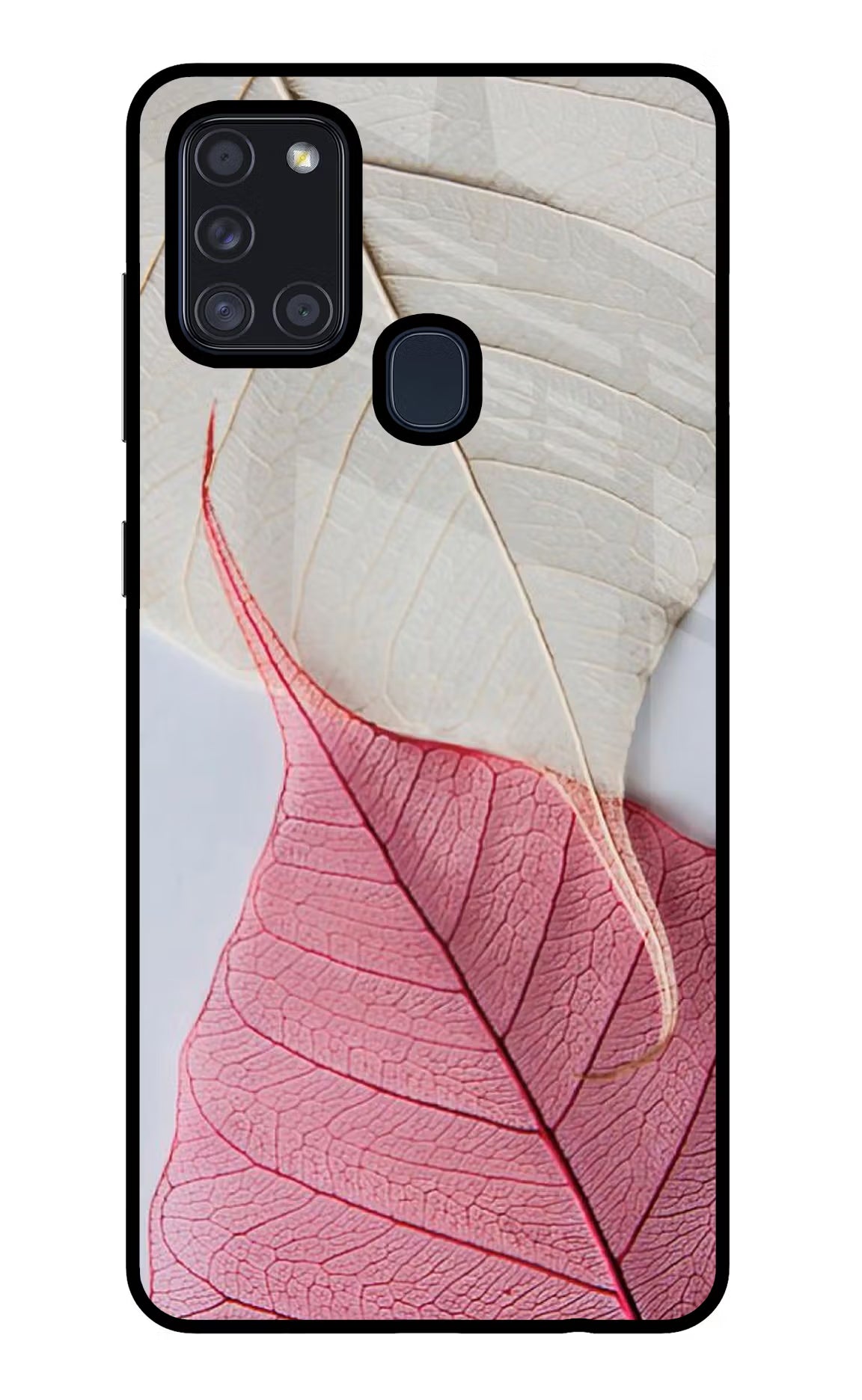White Pink Leaf Case for Samsung A21s by Casekaro