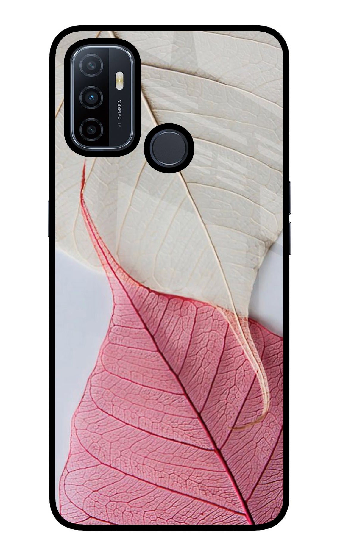 White Pink Leaf Case for Oppo A53 2020