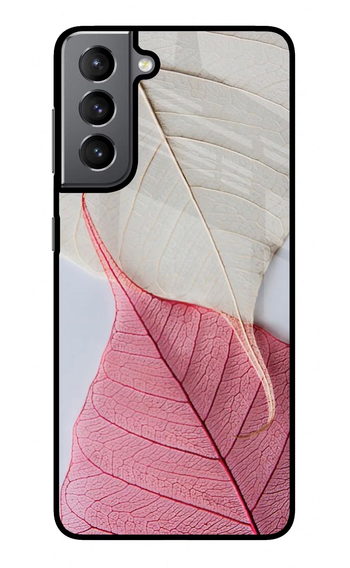 White Pink Leaf Case for Samsung S21 Plus by Casekaro