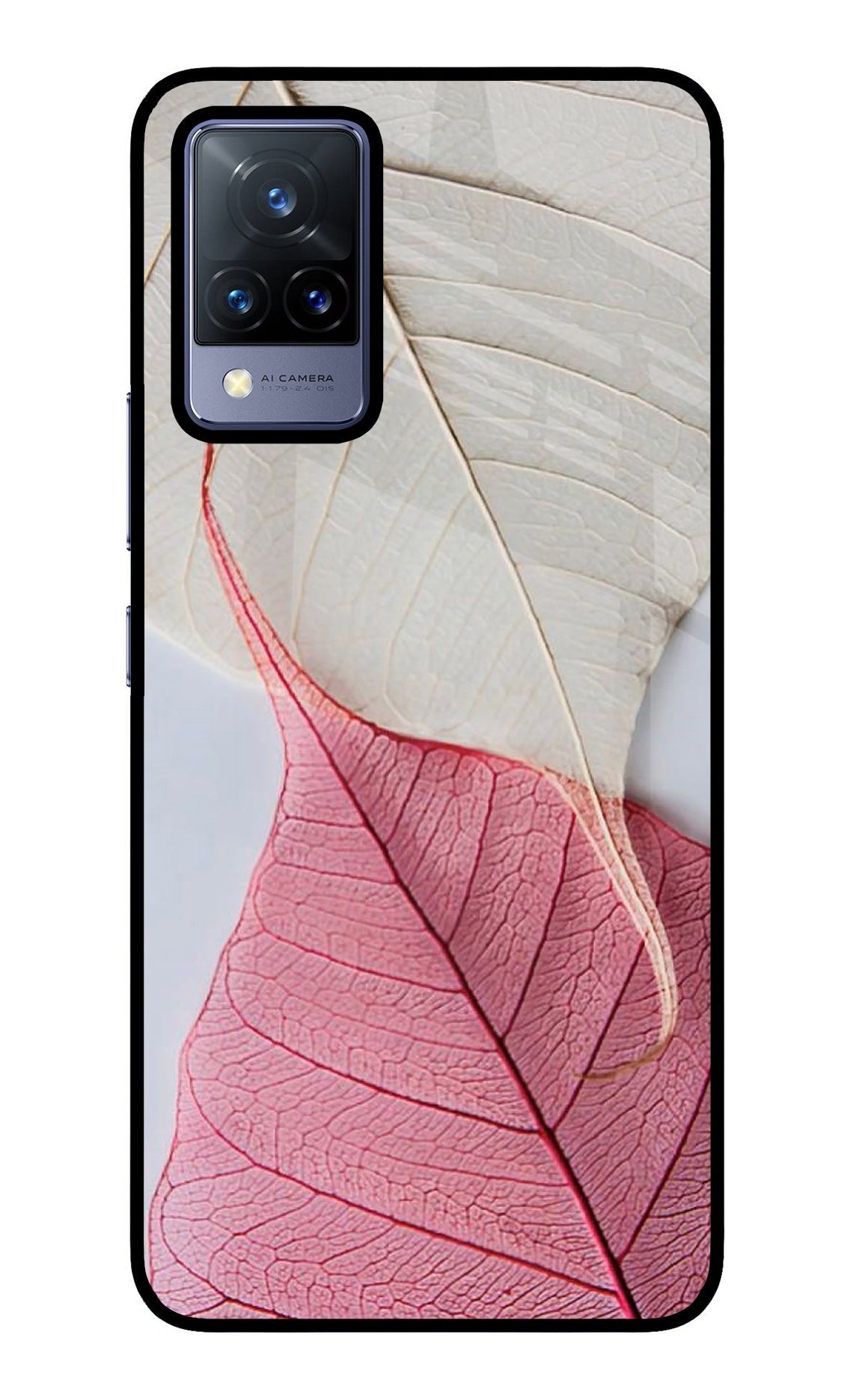 White Pink Leaf Case for Vivo V21