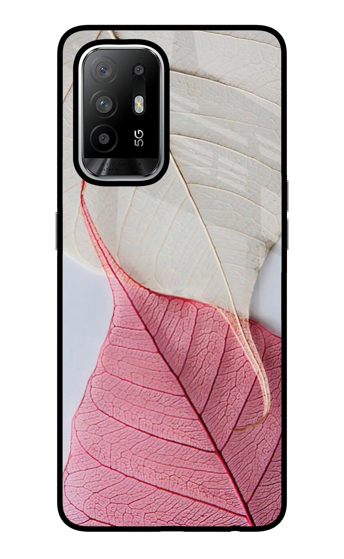 White Pink Leaf Case for Oppo F19 Pro+