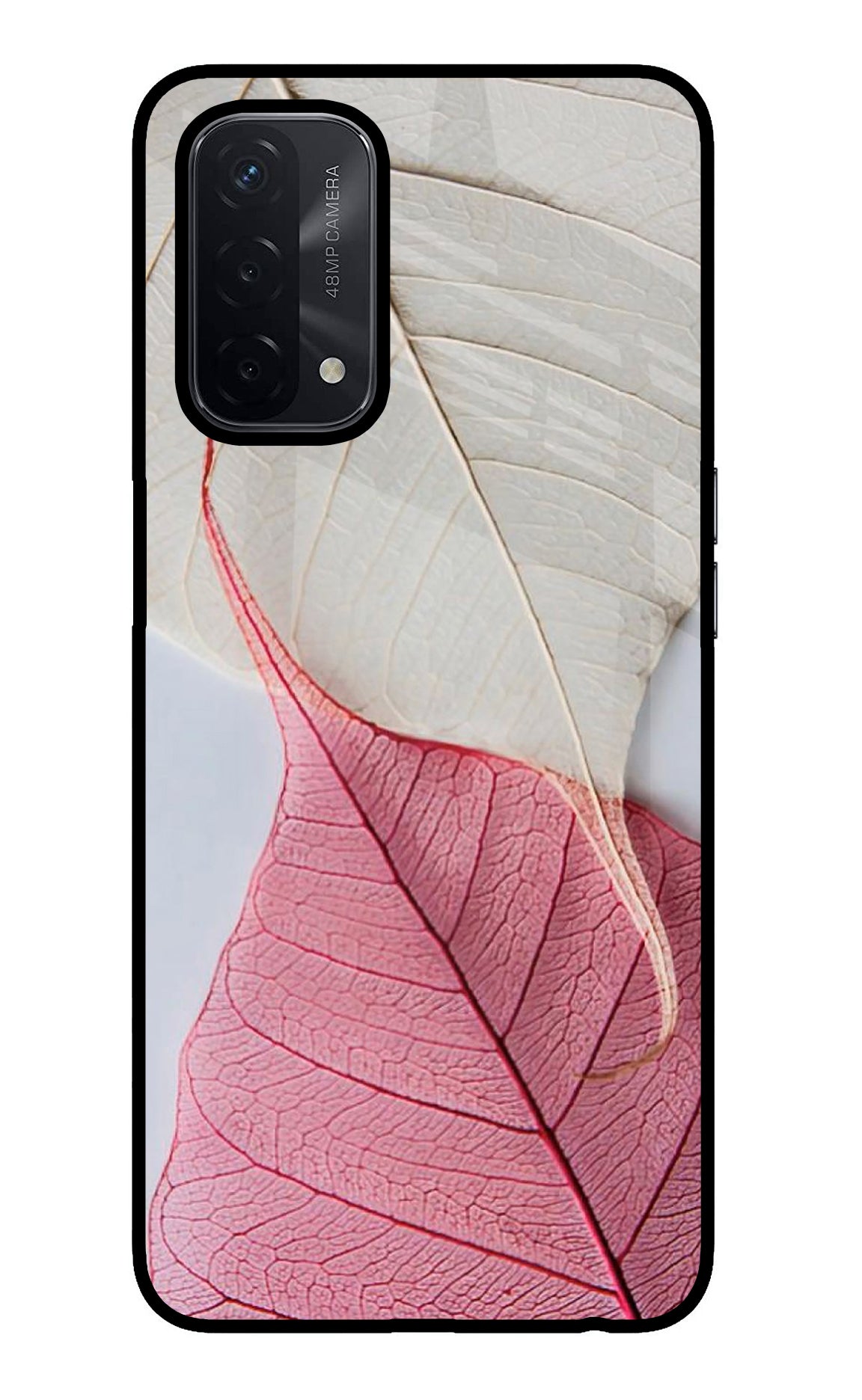 White Pink Leaf Case for Oppo A74 5G