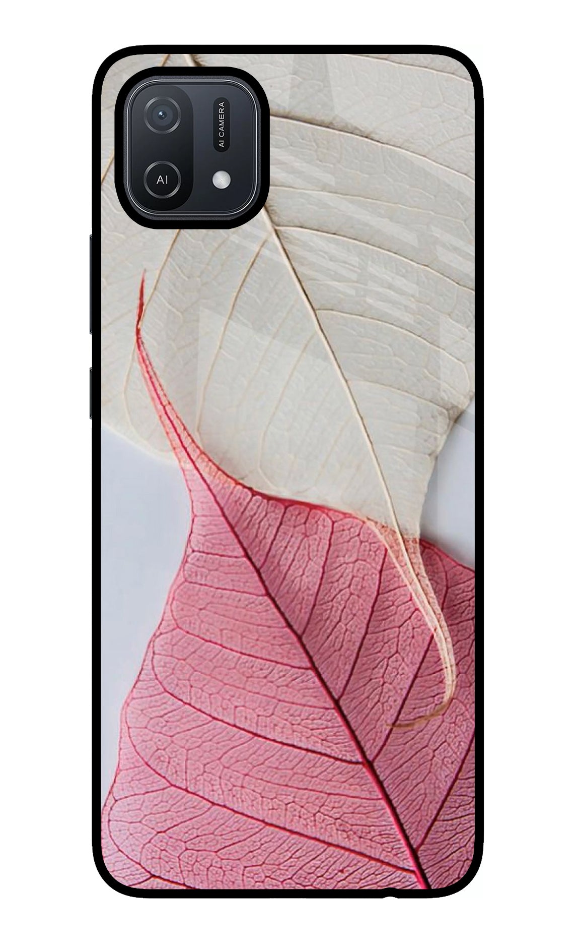 White Pink Leaf Case for Oppo A16