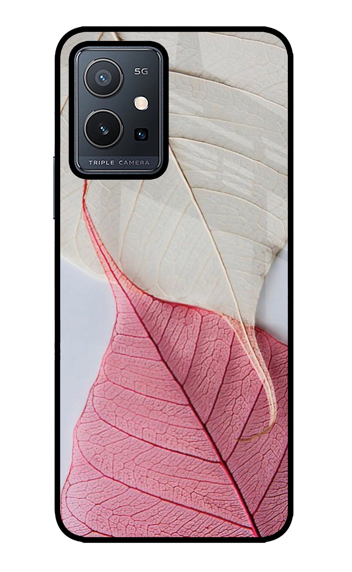 White Pink Leaf Case for Vivo Y75 5G/Vivo T1 5G
