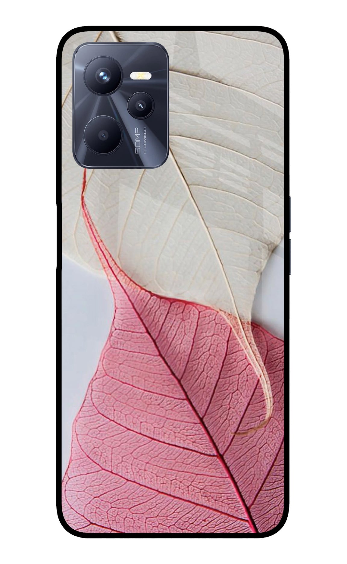 White Pink Leaf Case for Realme C35