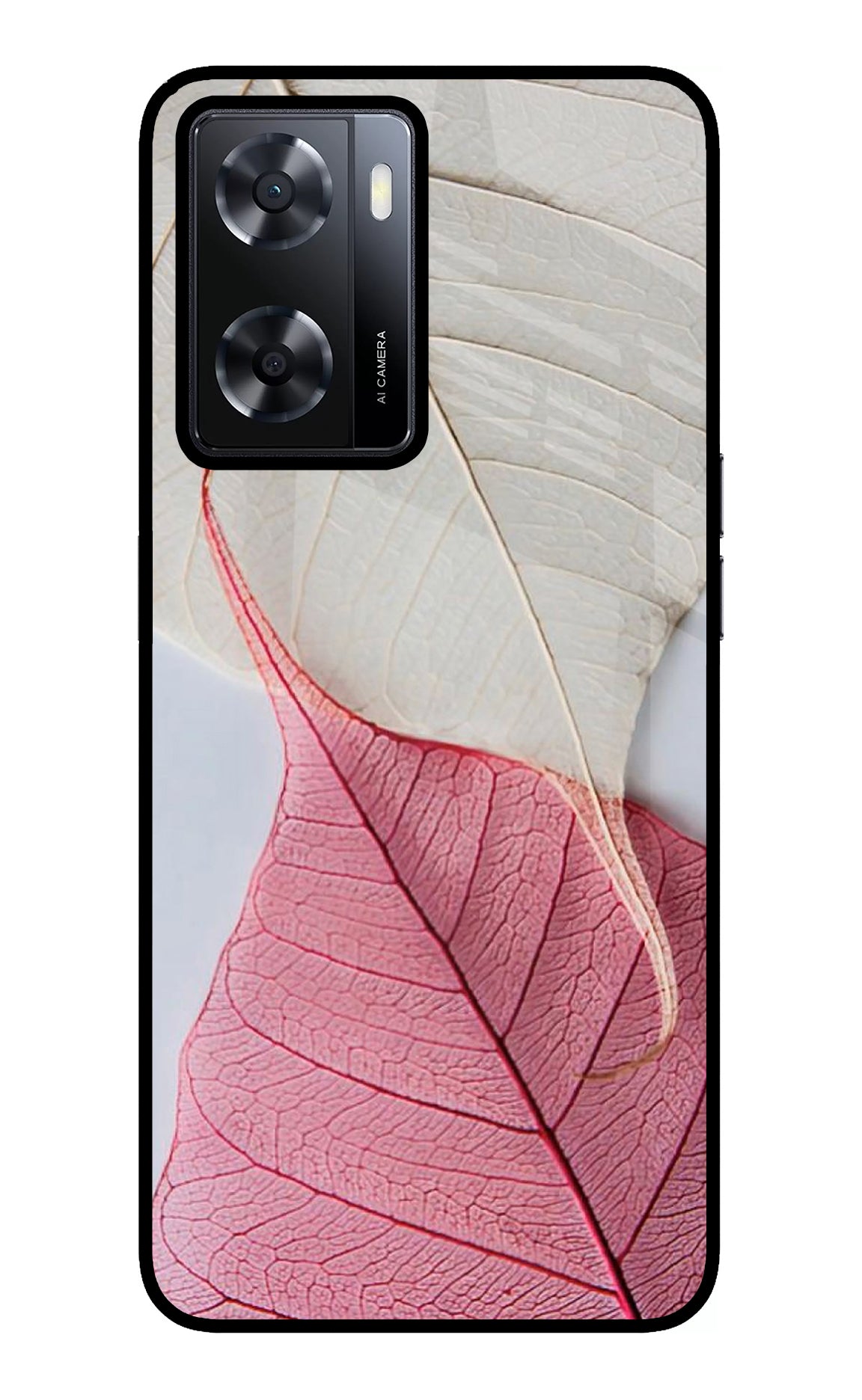White Pink Leaf Case for Oppo A57 2022