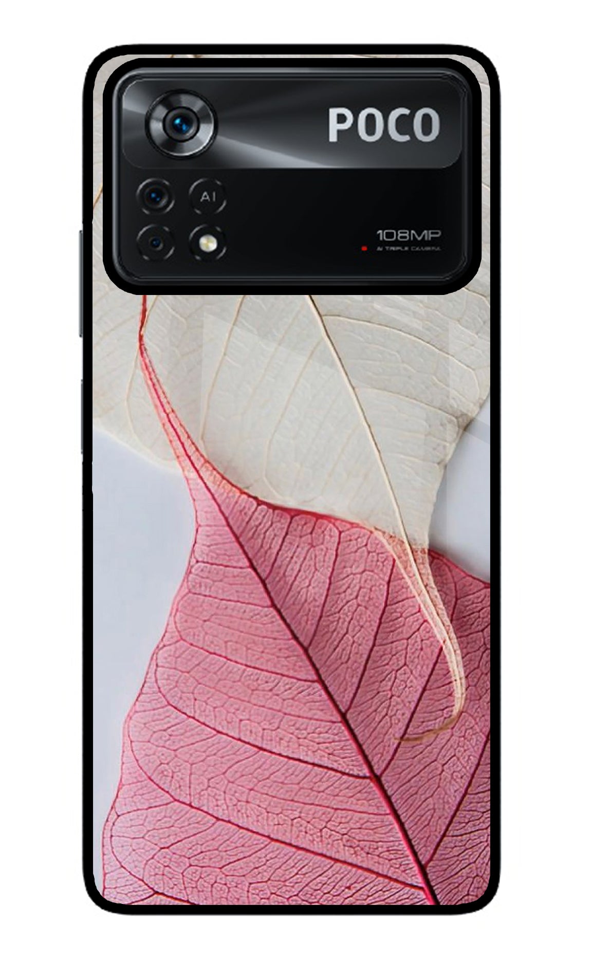 White Pink Leaf Case for Poco X4 Pro