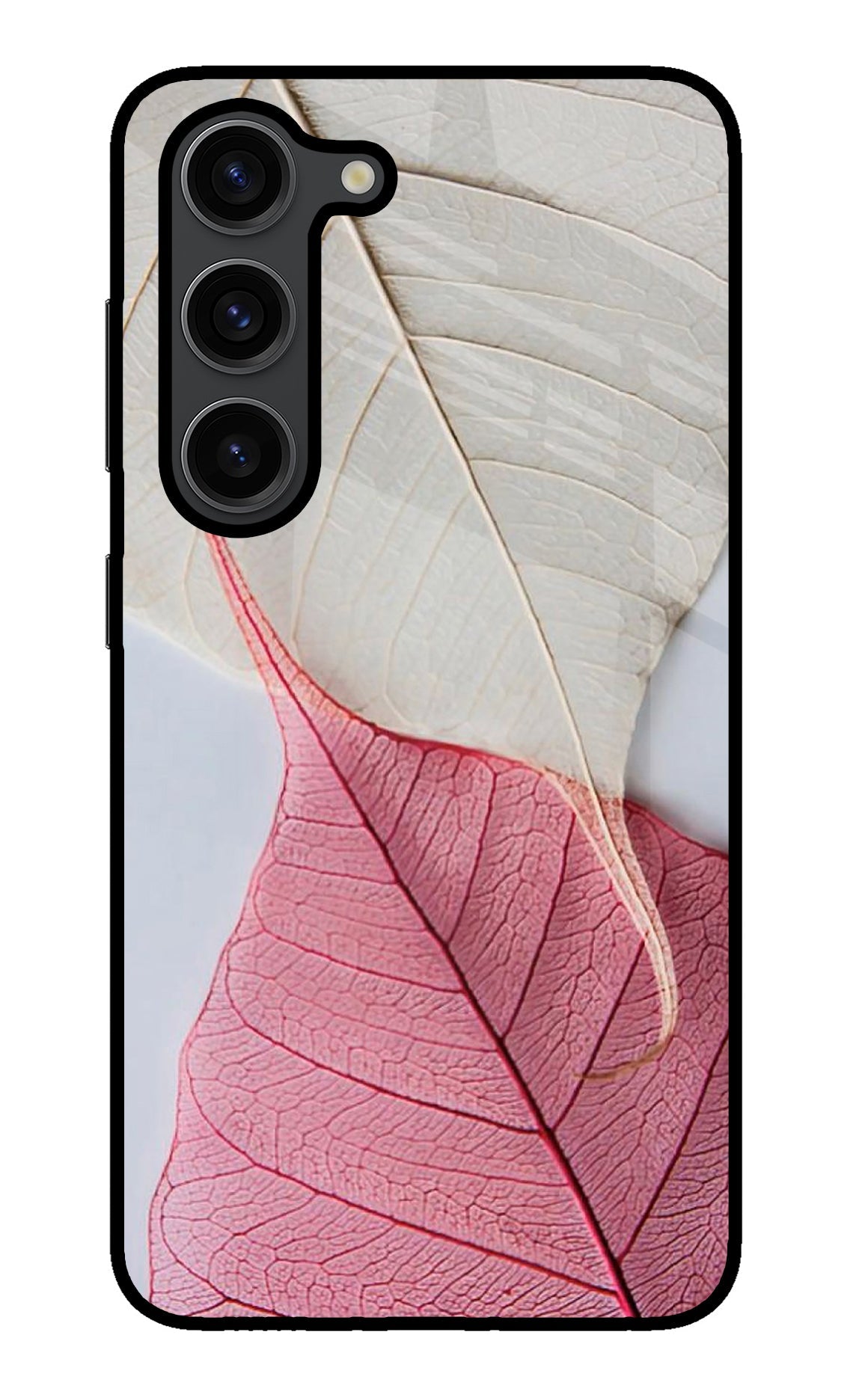 White Pink Leaf Case for Samsung S23 Plus