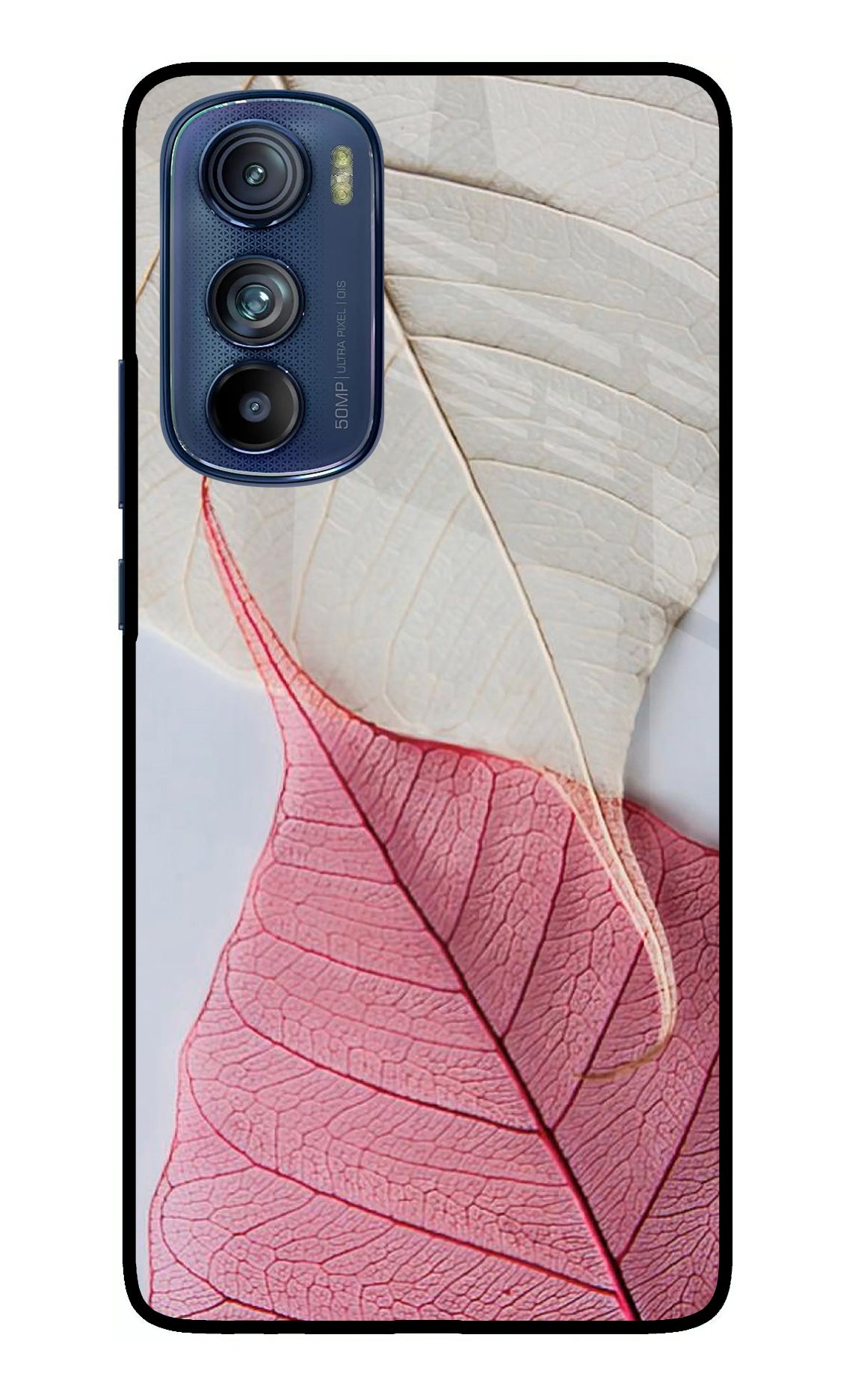 White Pink Leaf Case for Moto Edge 30