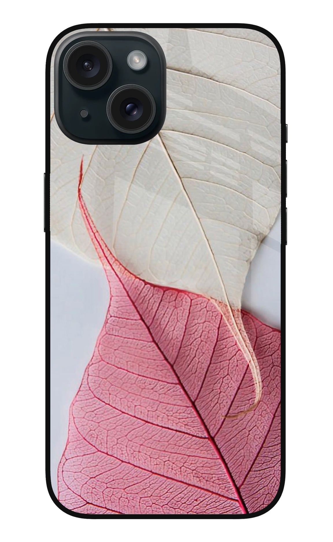 White Pink Leaf Case for iPhone 15