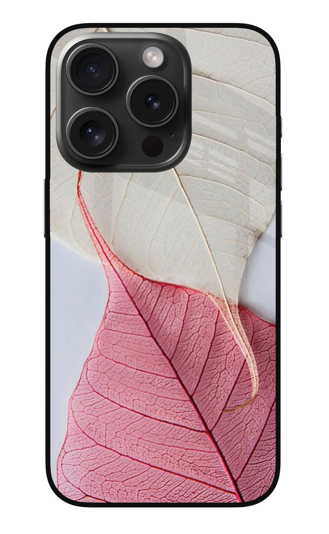 White Pink Leaf Case for iPhone 15 Pro