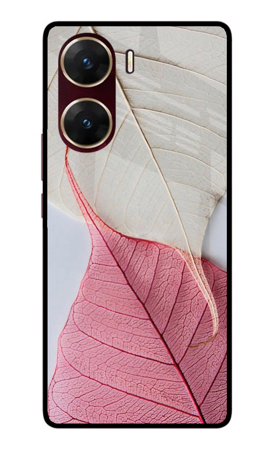 White Pink Leaf Case for Vivo V29E