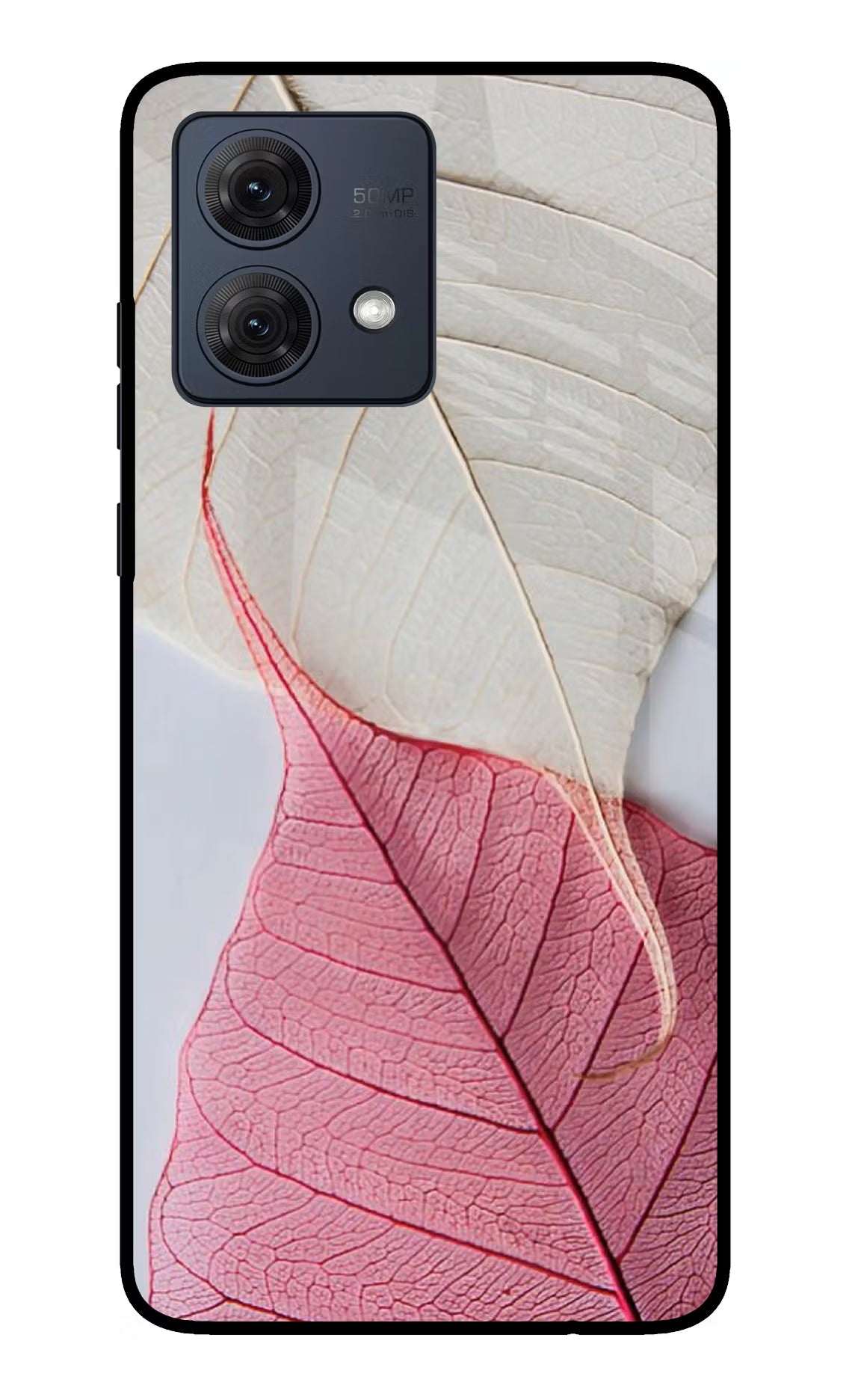 White Pink Leaf Case for Moto G54 5G by Casekaro
