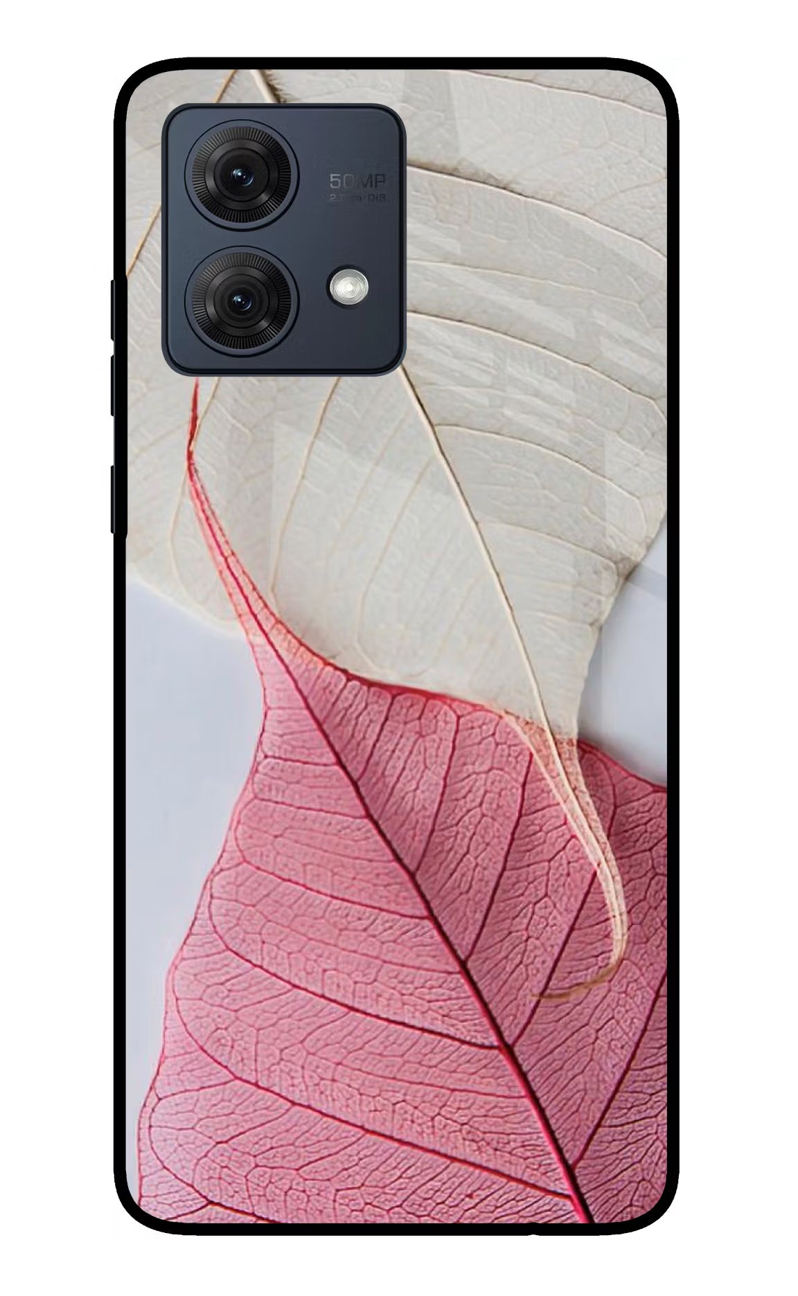 White Pink Leaf Case for Moto G84 5G by Casekaro