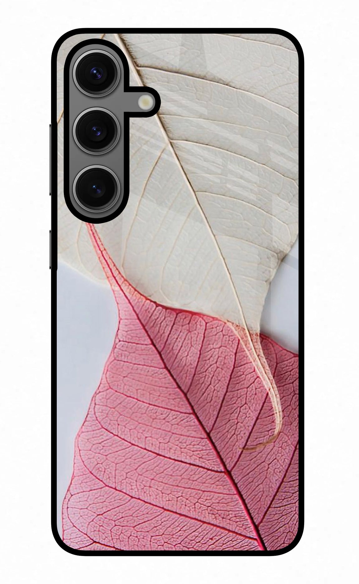 White Pink Leaf Case for Samsung S24 Plus