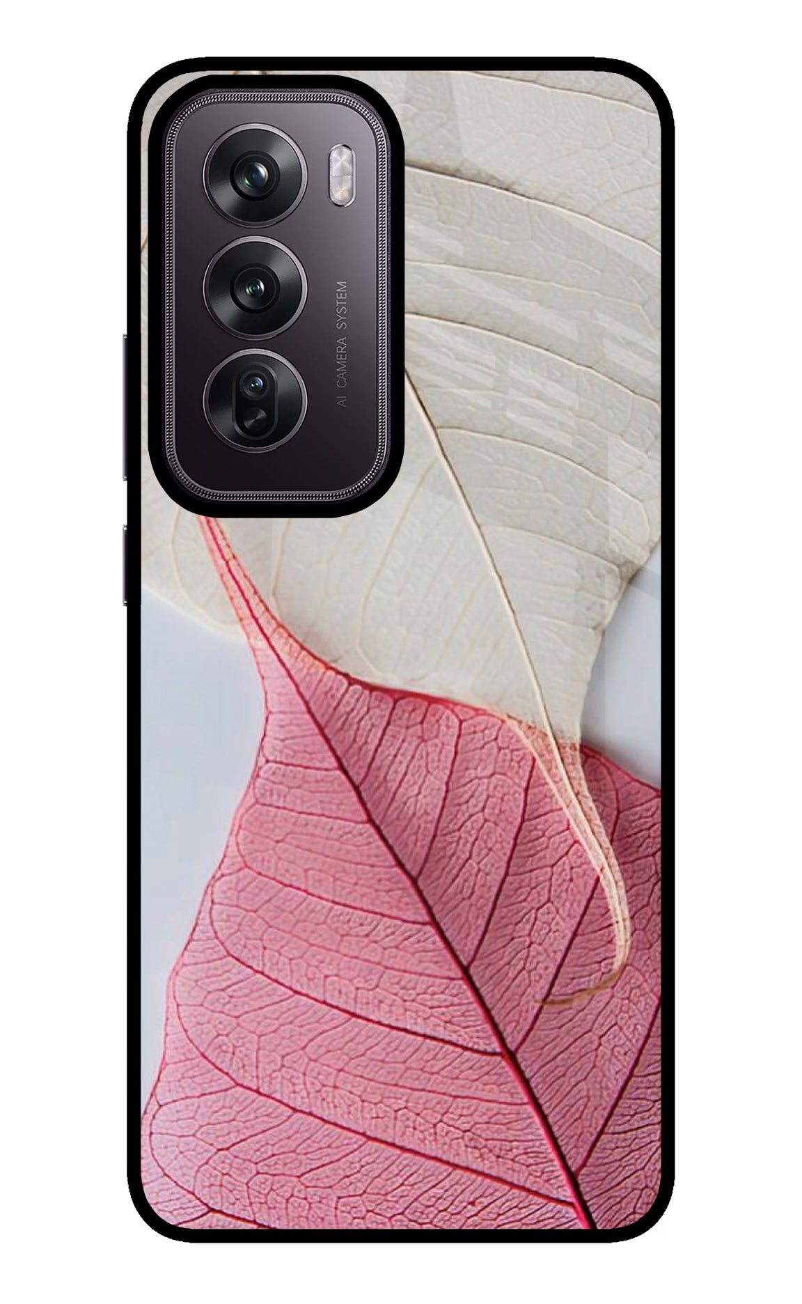 White Pink Leaf Case for Oppo Reno12 Pro 5G