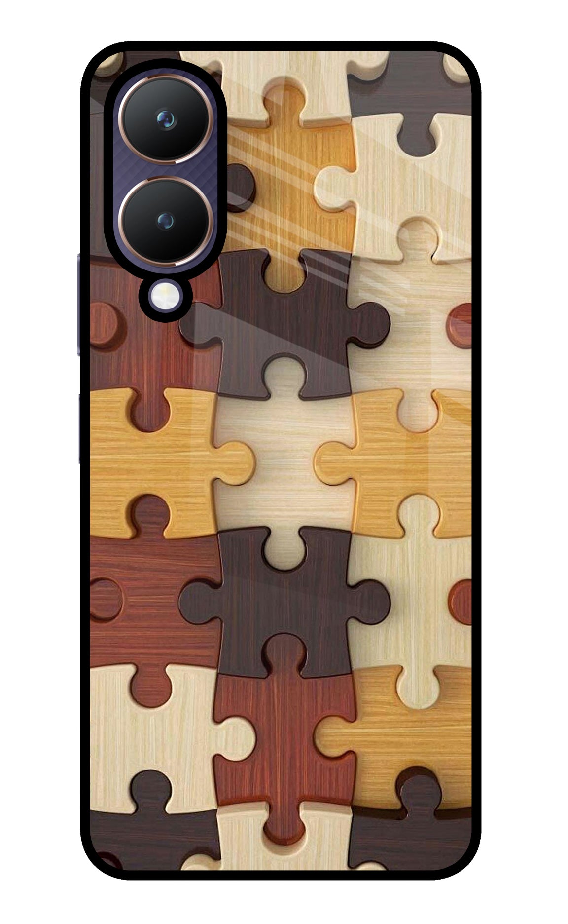 Wooden Puzzle Vivo Y28 5G Glass Case