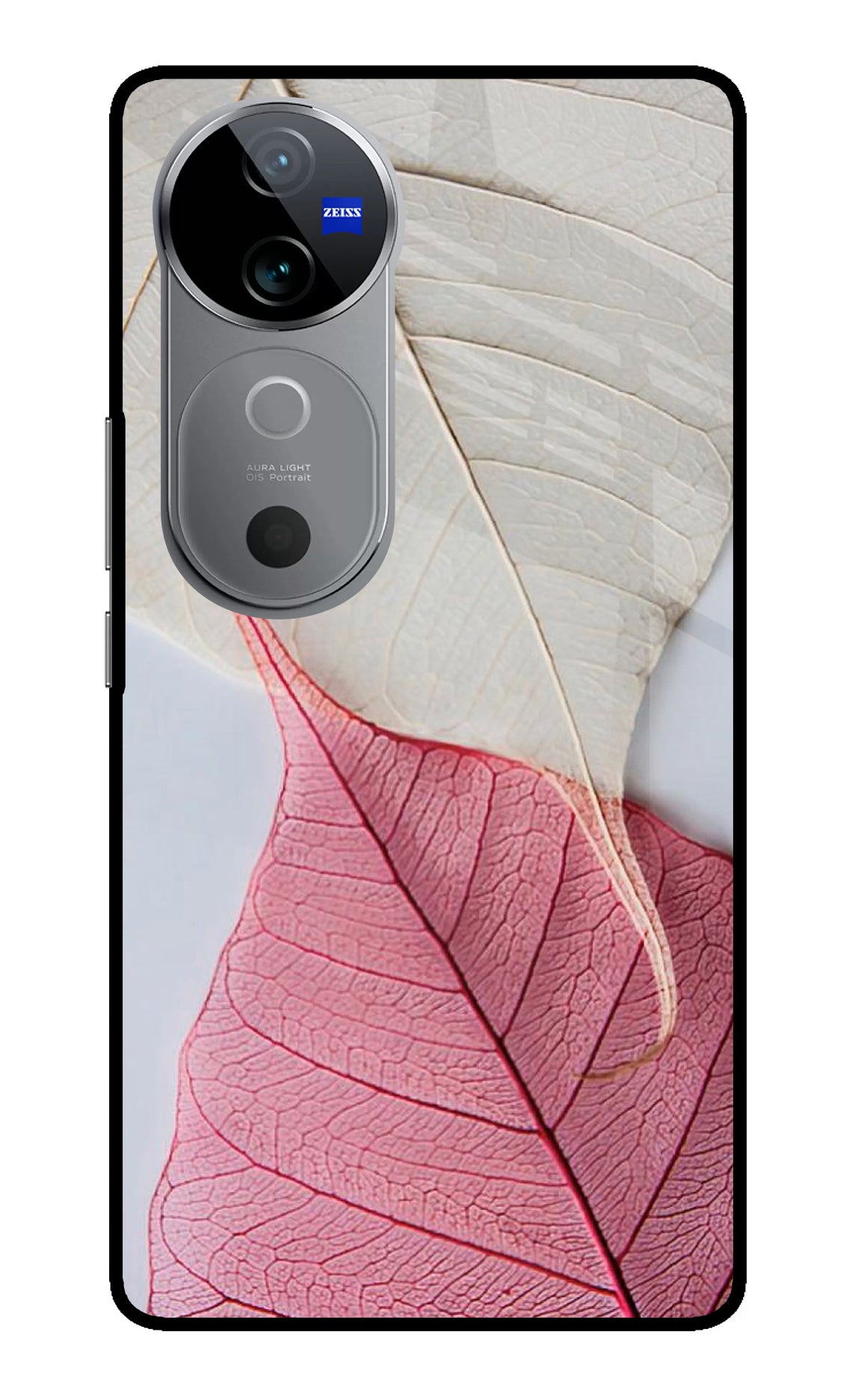 White Pink Leaf Case for Vivo V40 5G