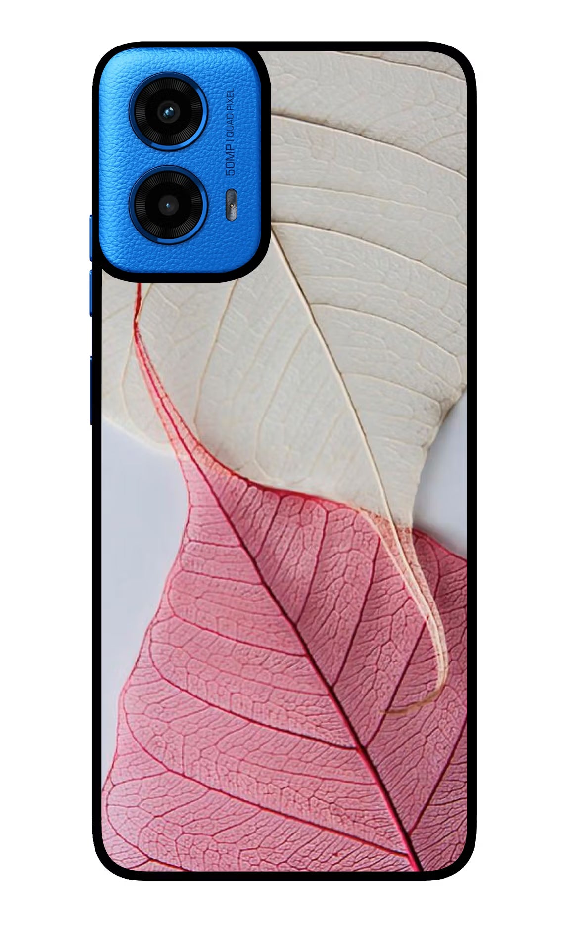 White Pink Leaf Case for Moto G45 by Casekaro
