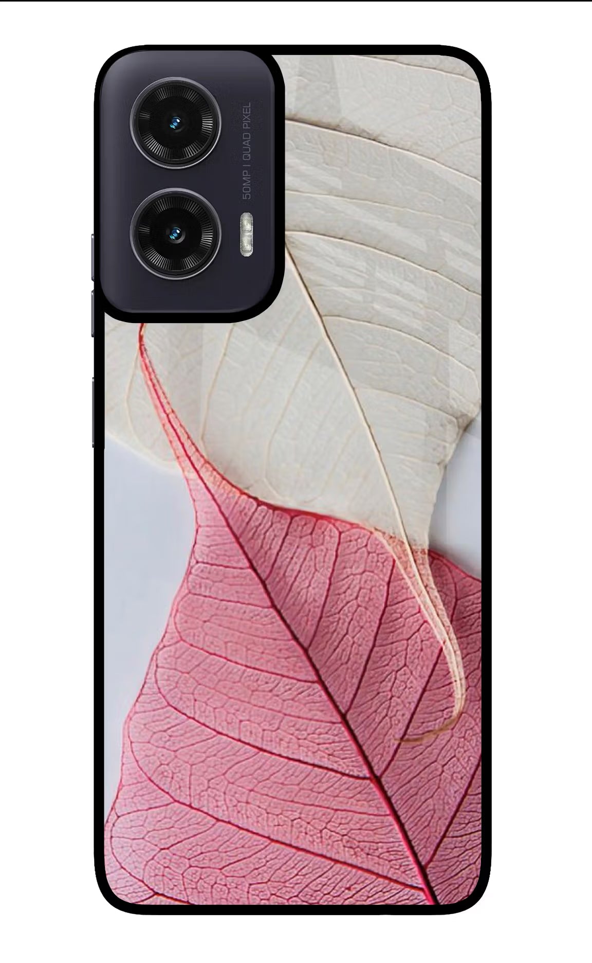 White Pink Leaf Case for Moto G35 5G by Casekaro