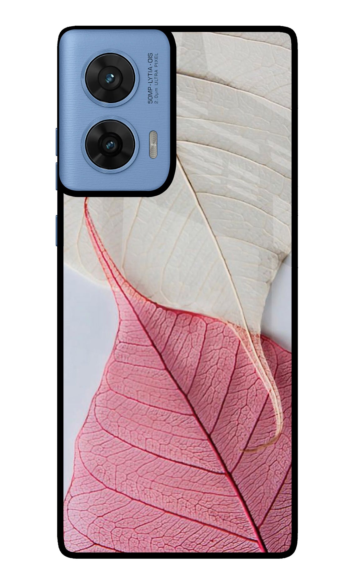 White Pink Leaf Case for Moto Edge 60 Fusion
