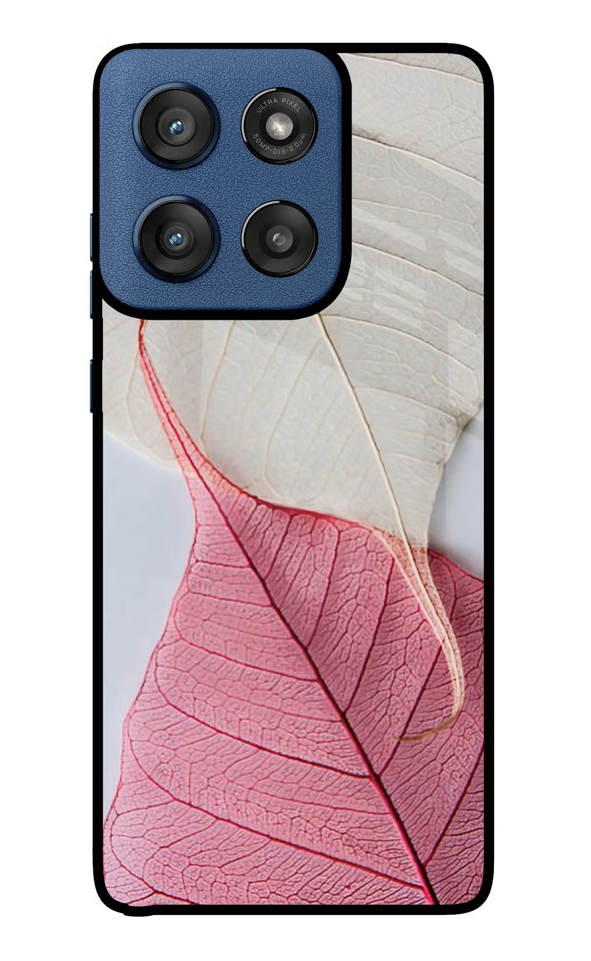 White Pink Leaf Case for Moto Edge 60 Stylus by Casekaro