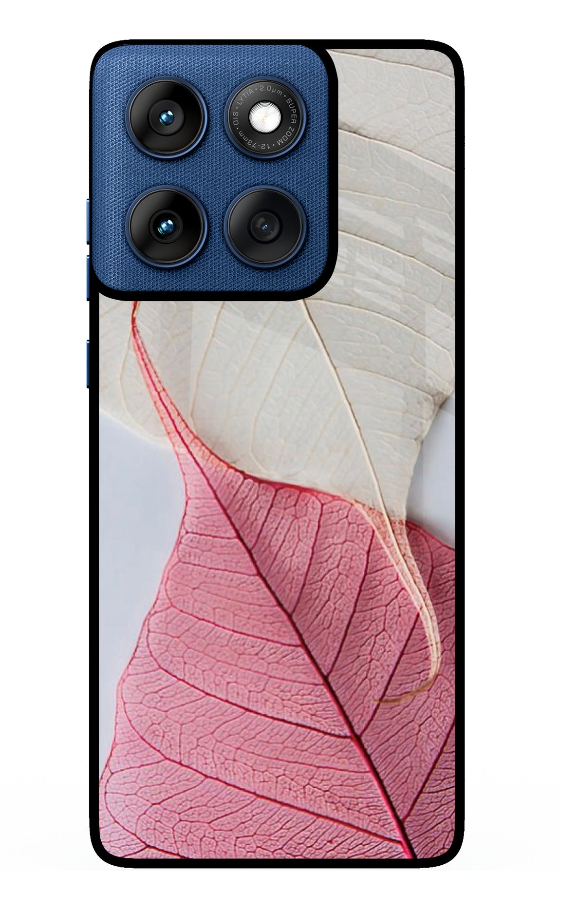 White Pink Leaf Case for Moto Edge 60