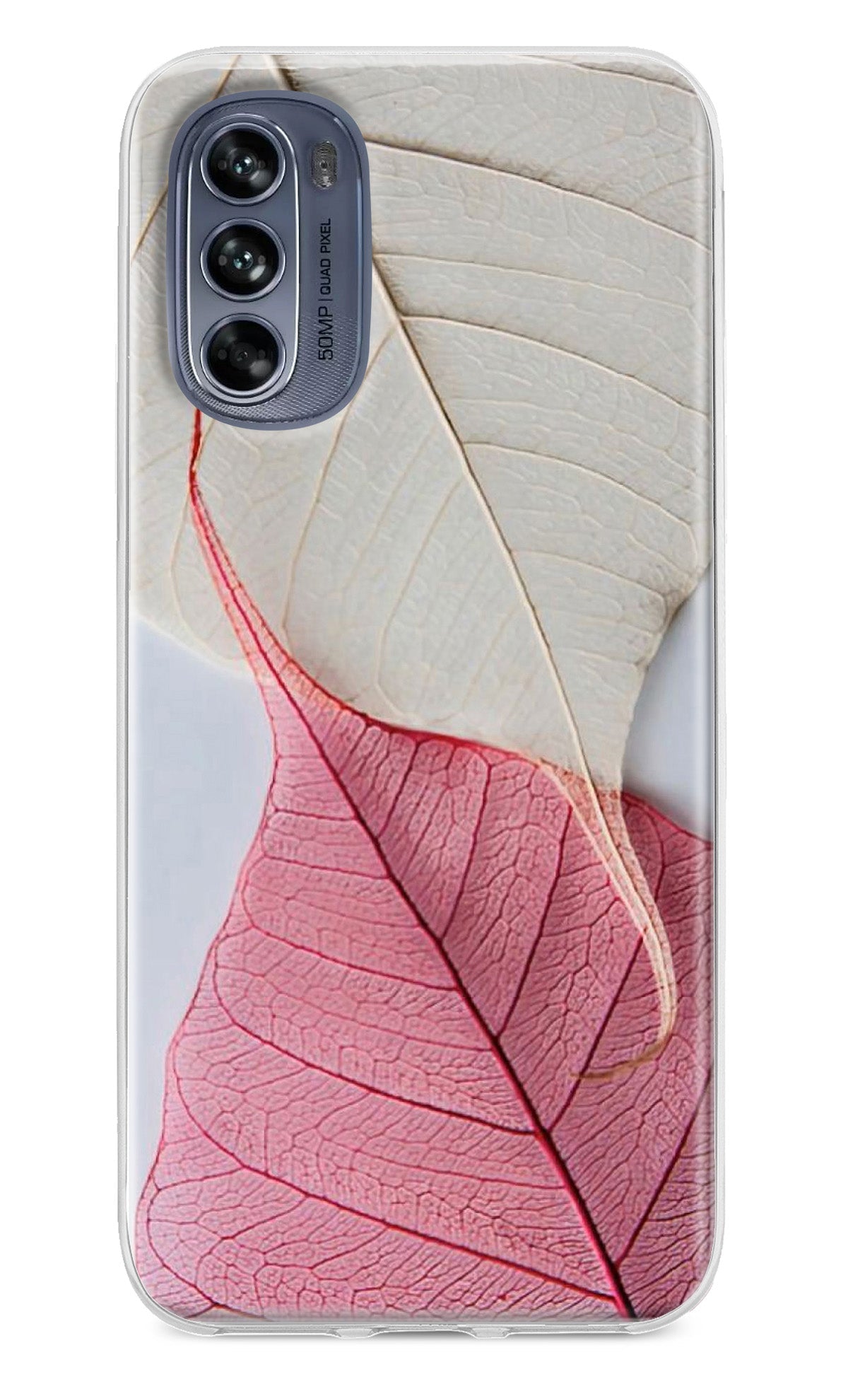 White Pink Leaf Case for Moto G62 5G