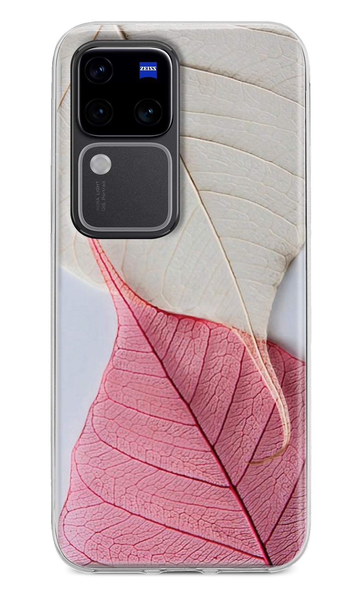 White Pink Leaf Case for Vivo V30 Pro 5G